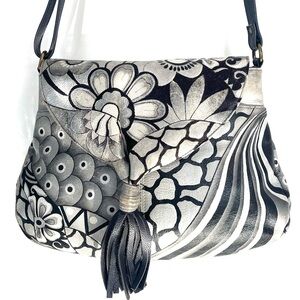 Anuschka Anna Hand Painted Leather Flap Crossbody Bag